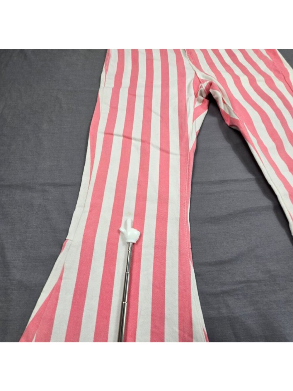 Festival Size M 27 Bell Bottom Flare Pants Pink White Striped Retro Boho - Picture 4 of 8